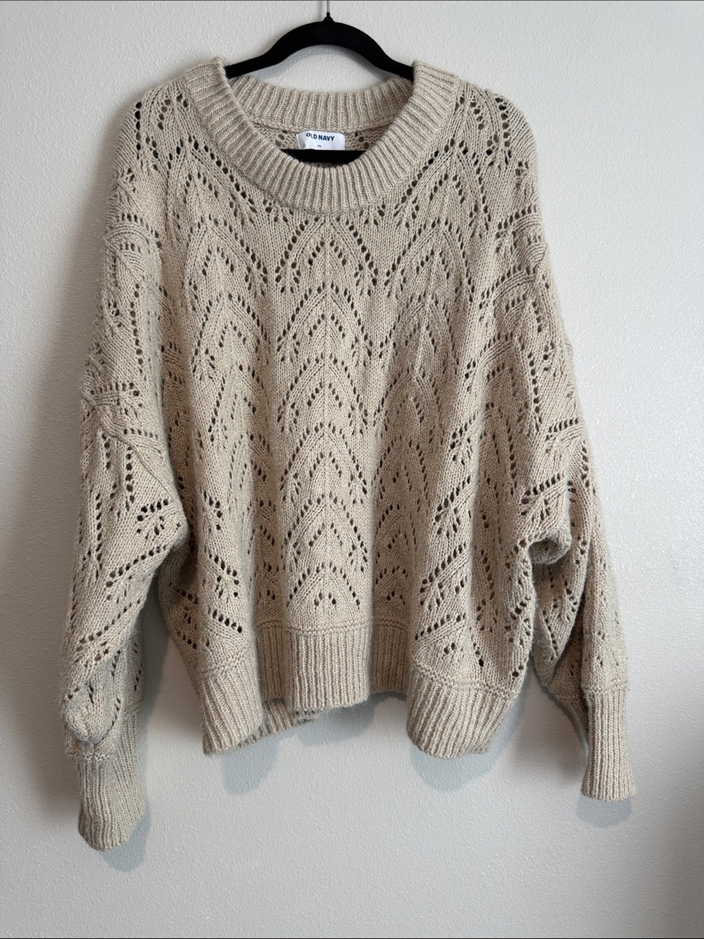 Old Navy Cream Open-Knit Crewneck Sweater